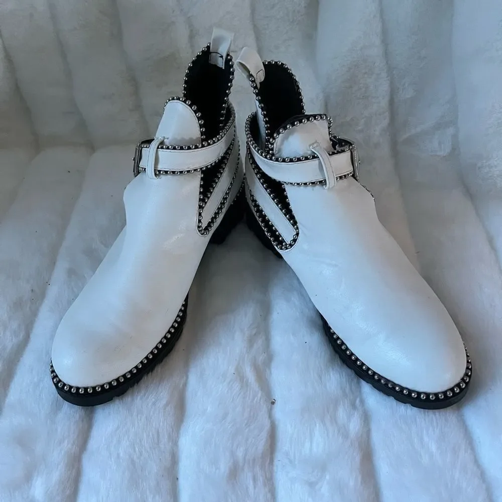 Sergio Todzi GF0707 white studded ankle boots with adjustable buckle str…